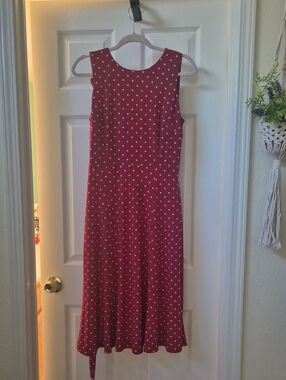 Sleeveless Red Polka Dot Midi Dress, KASPER